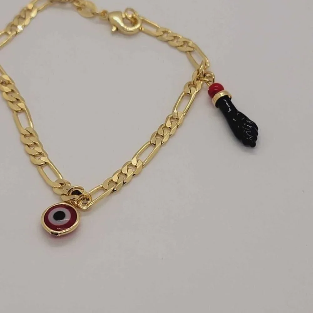 Brand New Brazilian 18k Gold Filled Red Evil Eye & Azabache Bracelet